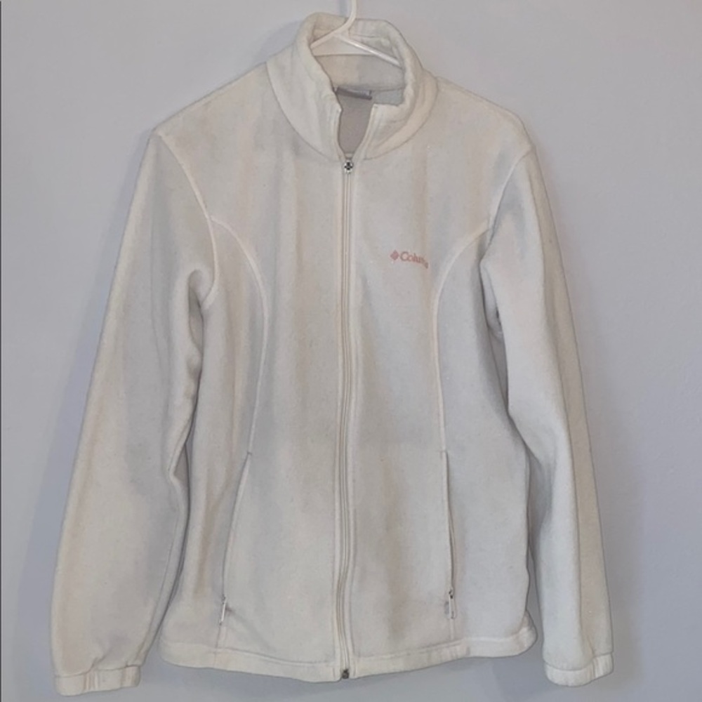 Columbia White Utility Jacket Fleece Stand-Up Collar